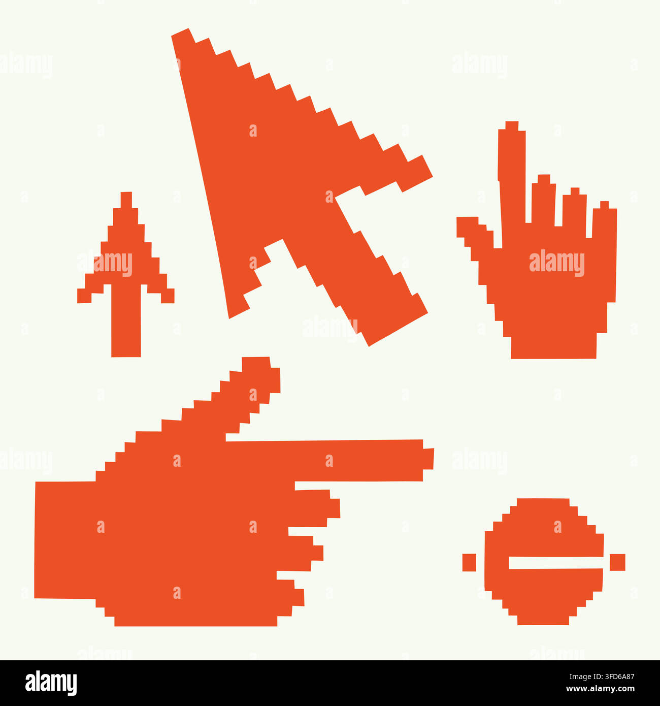 Retro 8-bit pixel art computer cursor mouse pointer and hand icons vector Stock Vector