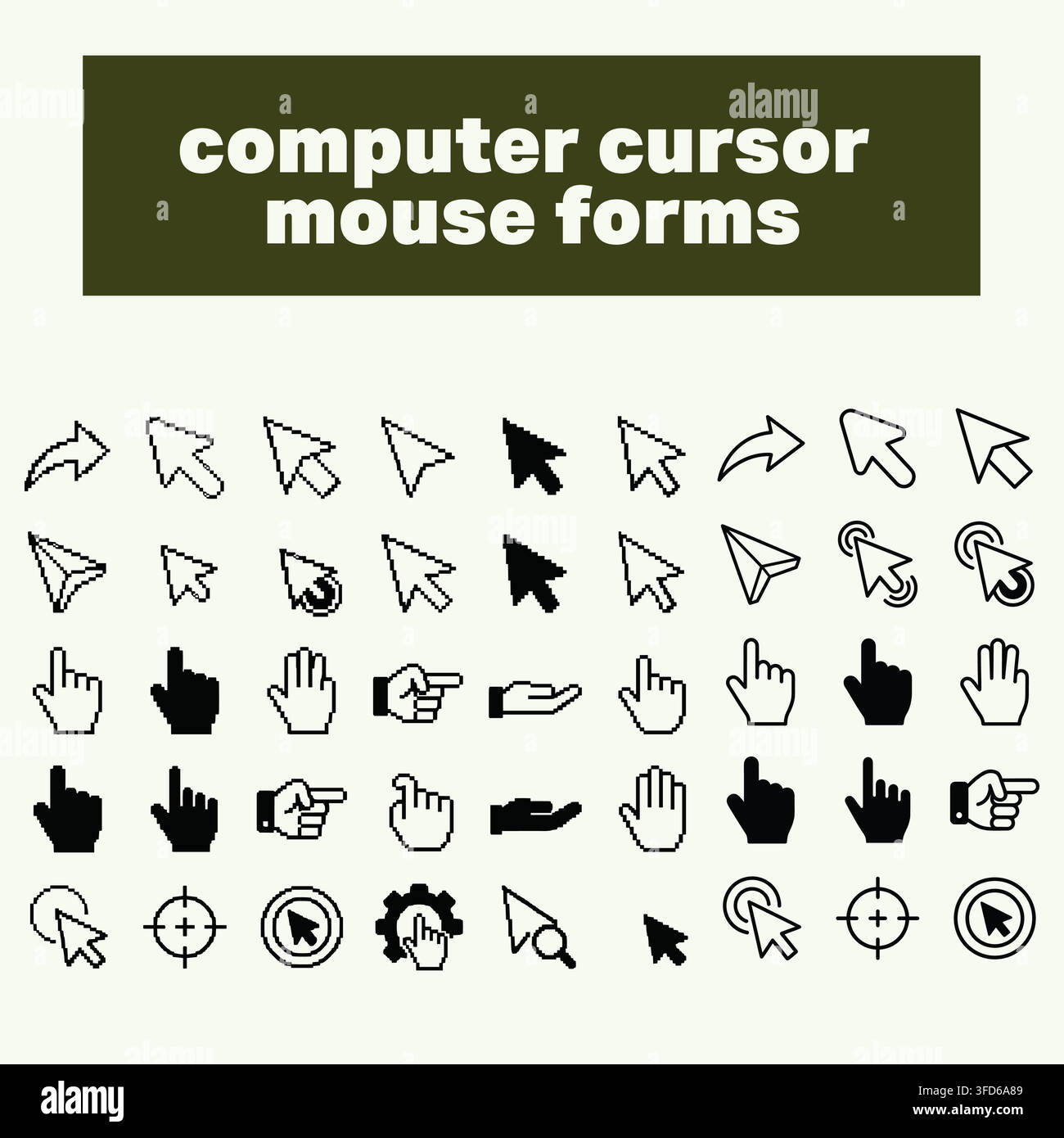 Computer cursor mouse forms and clicking pointer icons set vector Stock Vector