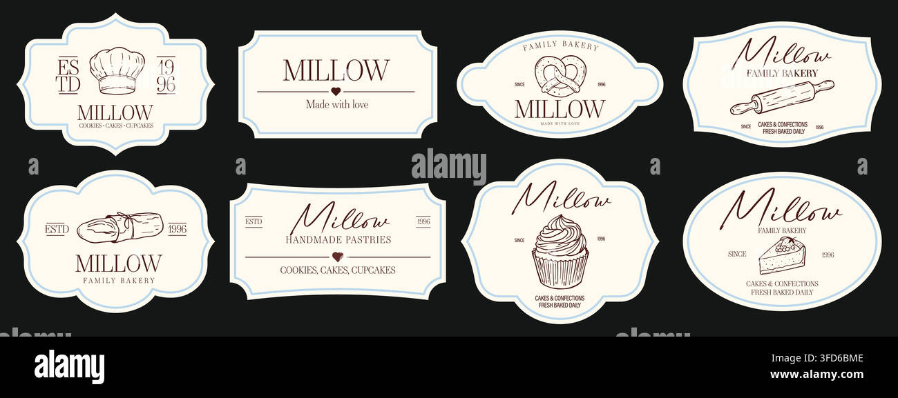 Bakery labels set. Decorative badges. Ornate frames. Elegant tags for packaging design Stock Vector