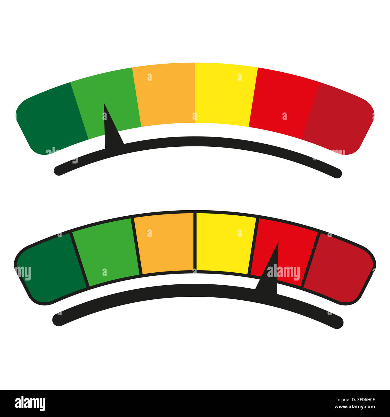 Speedometer gauge progress vector set features green red scale. It represents creative measurement dashboard. eps 10 Stock Vector