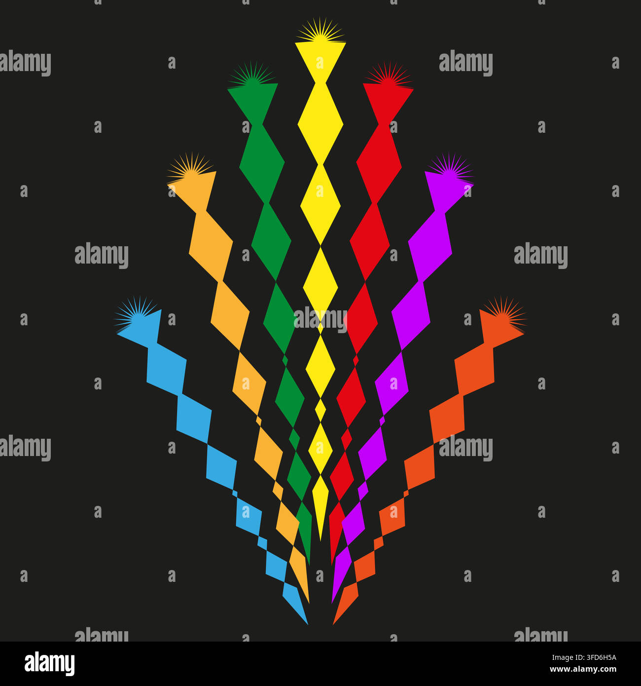 Firework rocket spark vector shape features colorful zigzag burst. It represents creative celebration light. eps 10 Stock Vector