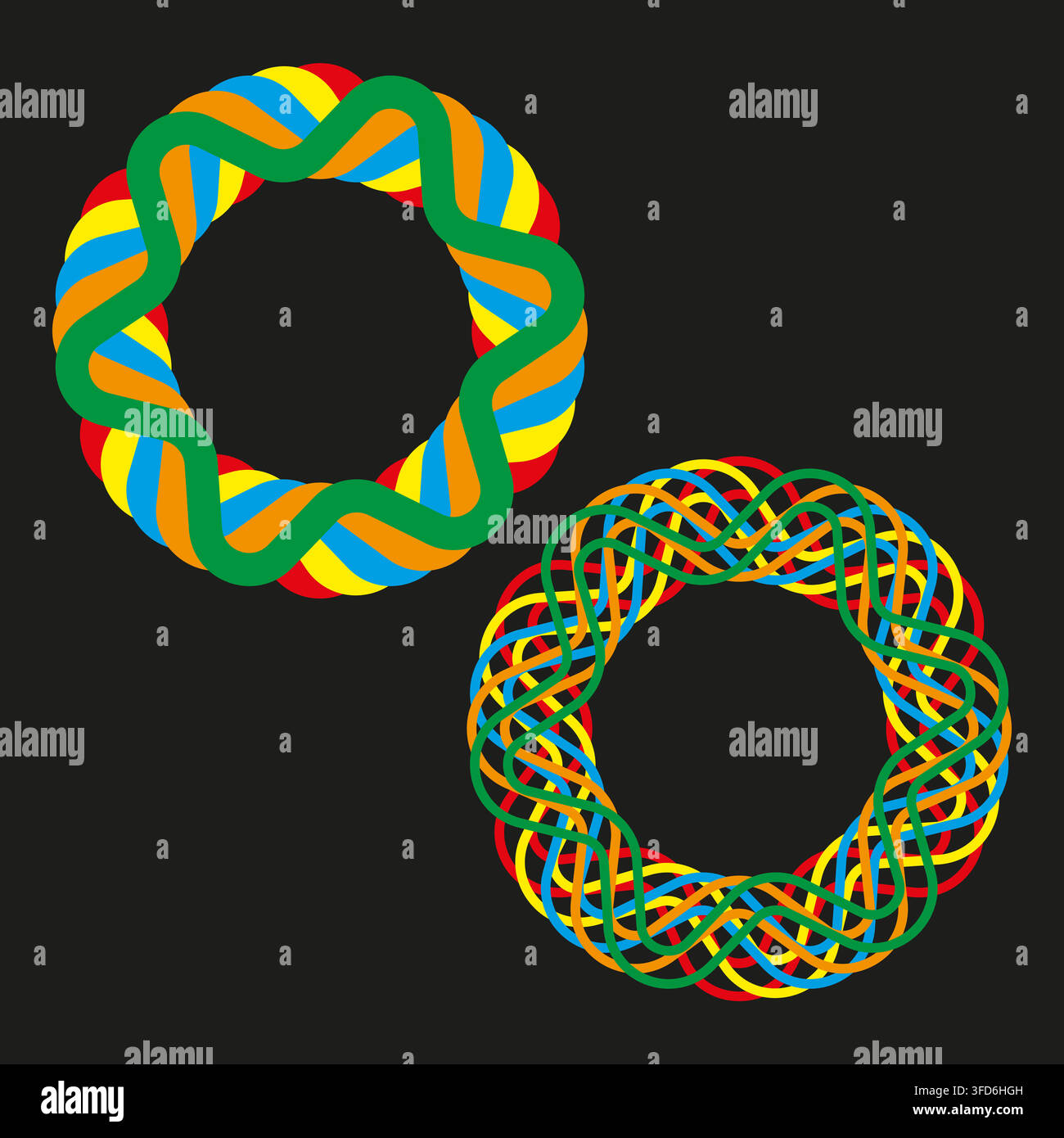 Circle knot ring vector set features colorful twist shape. It represents creative geometric torus. eps 10 Stock Vector