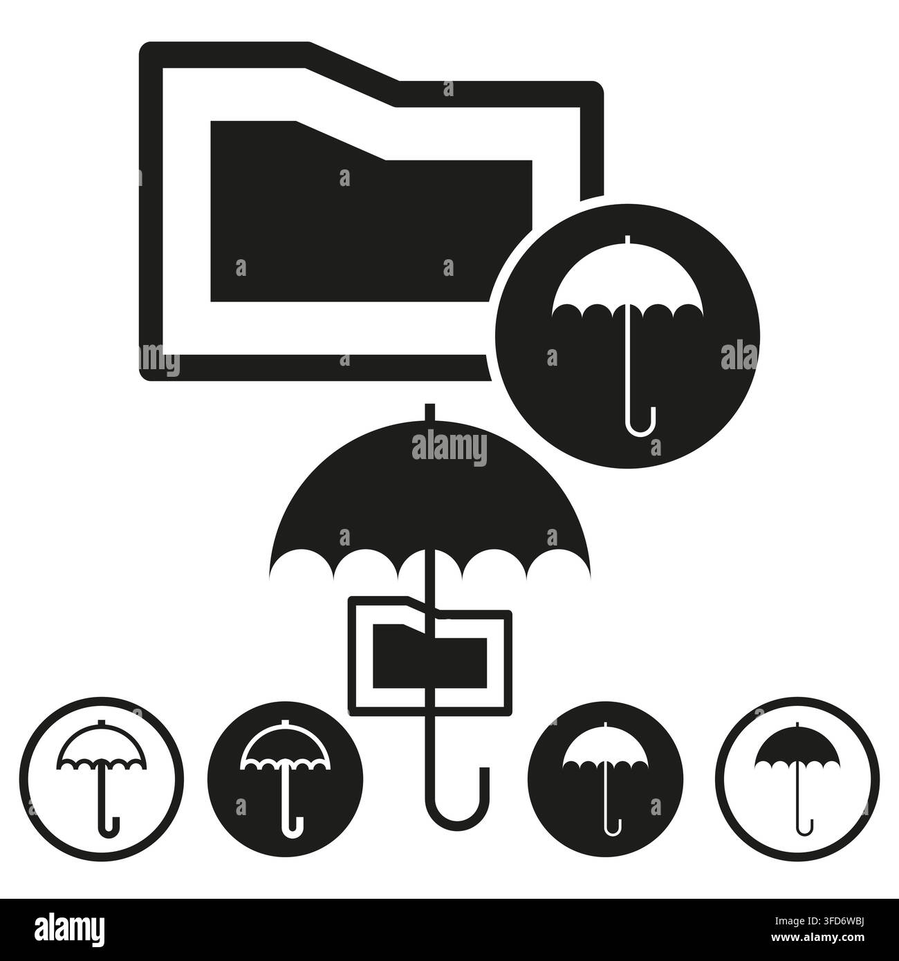Folder umbrella data protection vector set features secure file shield. It represents safe network privacy insurance concept eps 10 Stock Vector