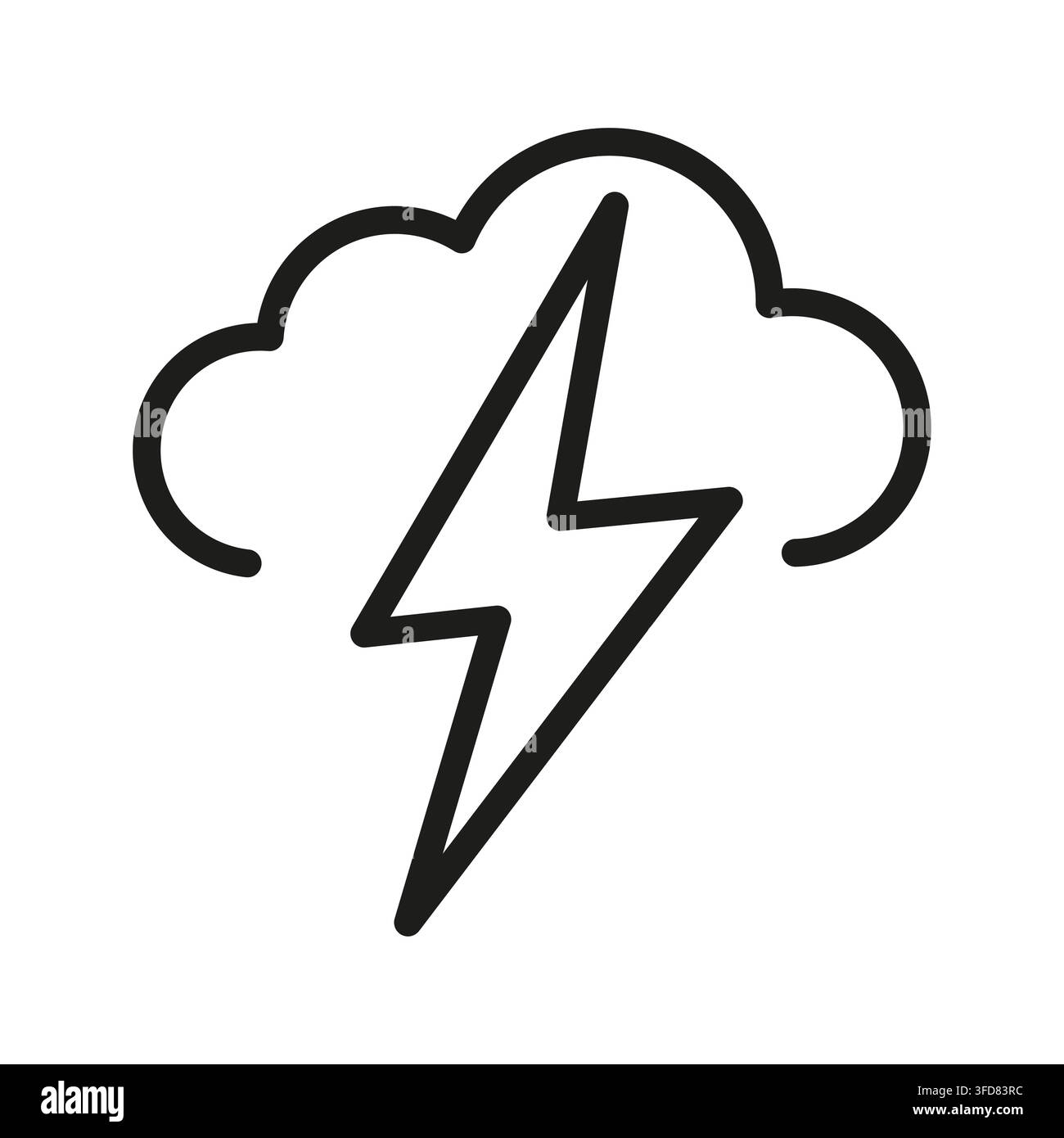 Weather cloud with lightning bolt thunder flash black vector line icon. eps 10. Stock Vector