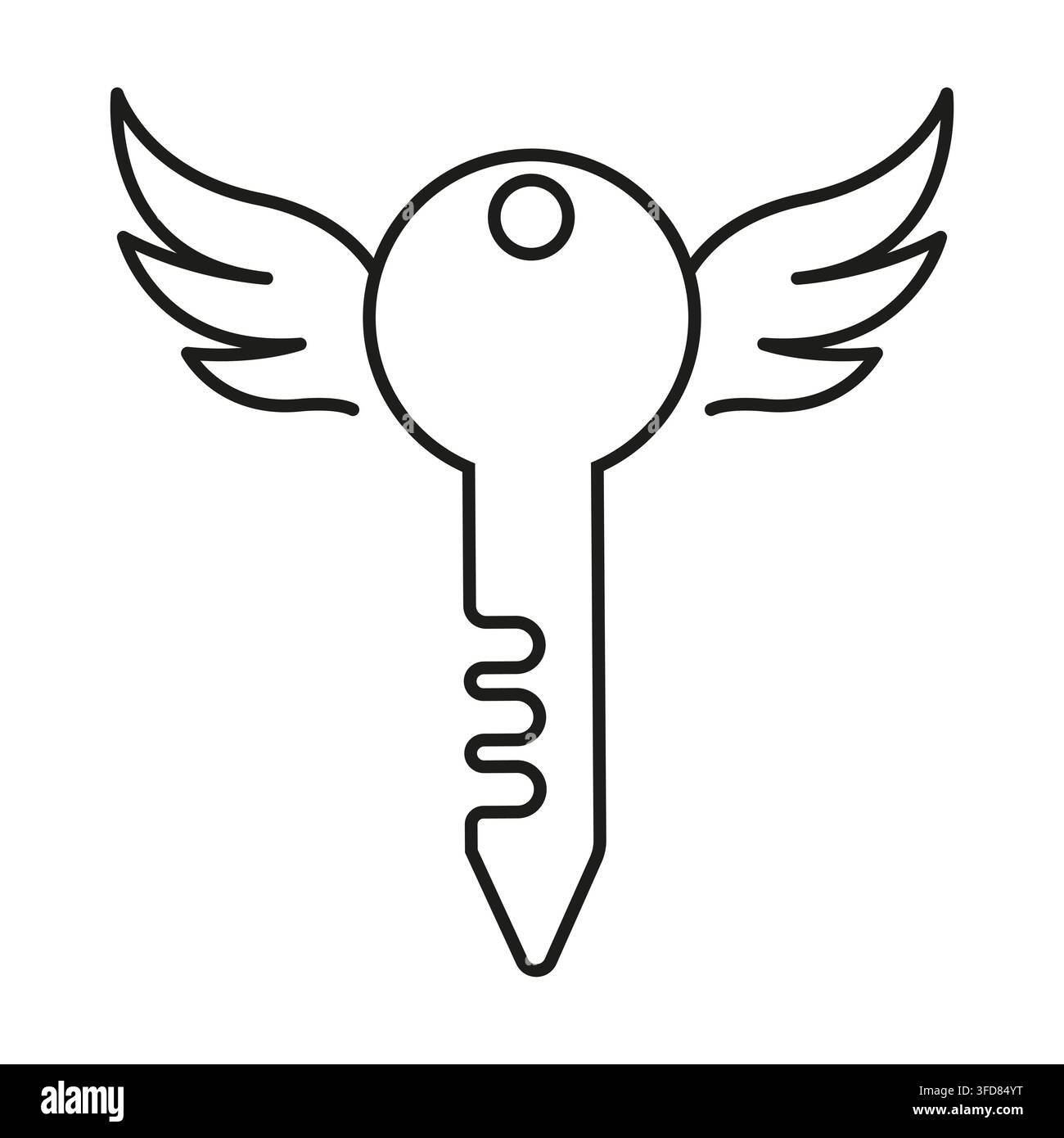Flying key with bird wings black vector silhouette shape Stock Vector