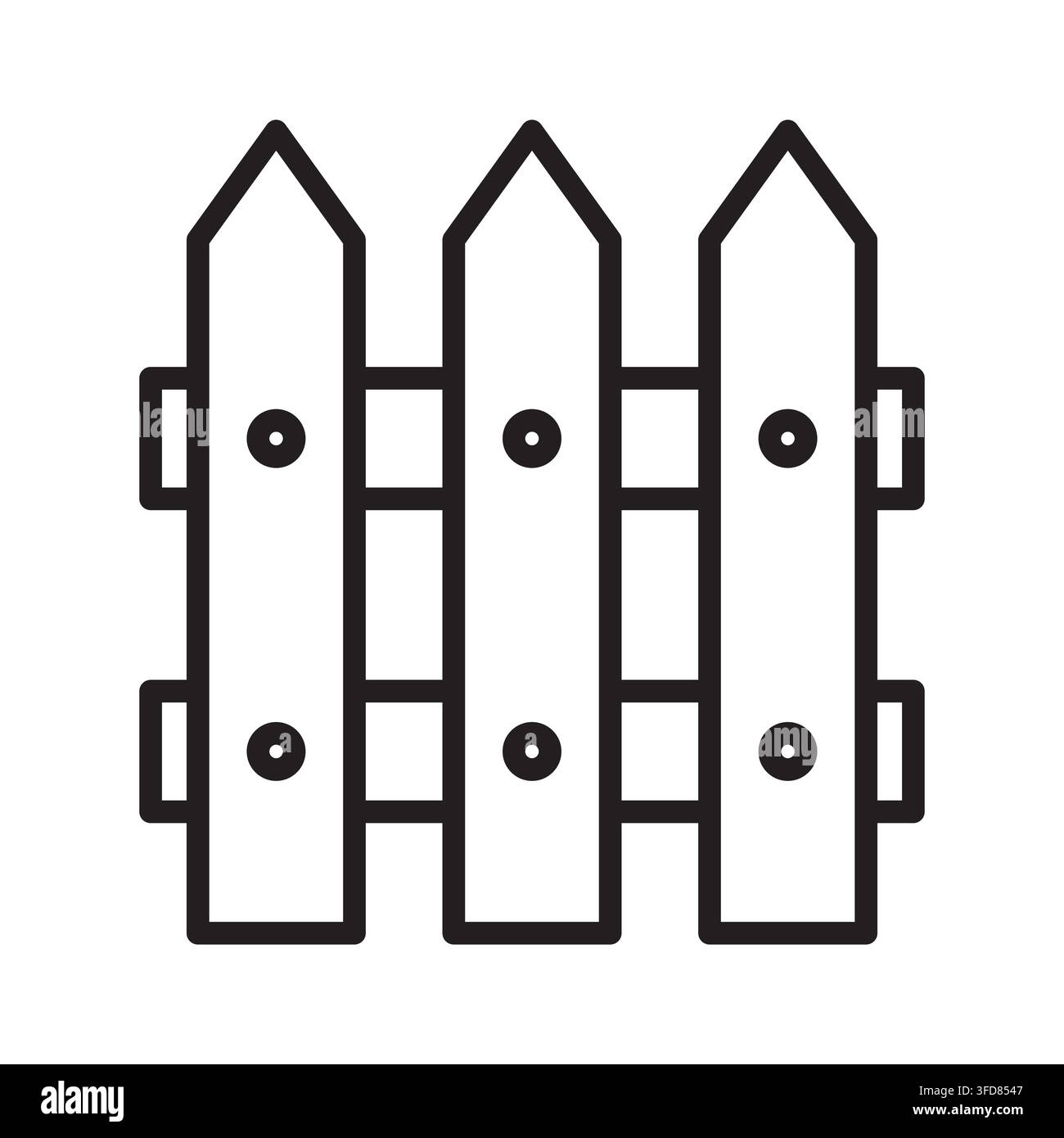 Wooden fence garden boundary black vector line icon Stock Vector