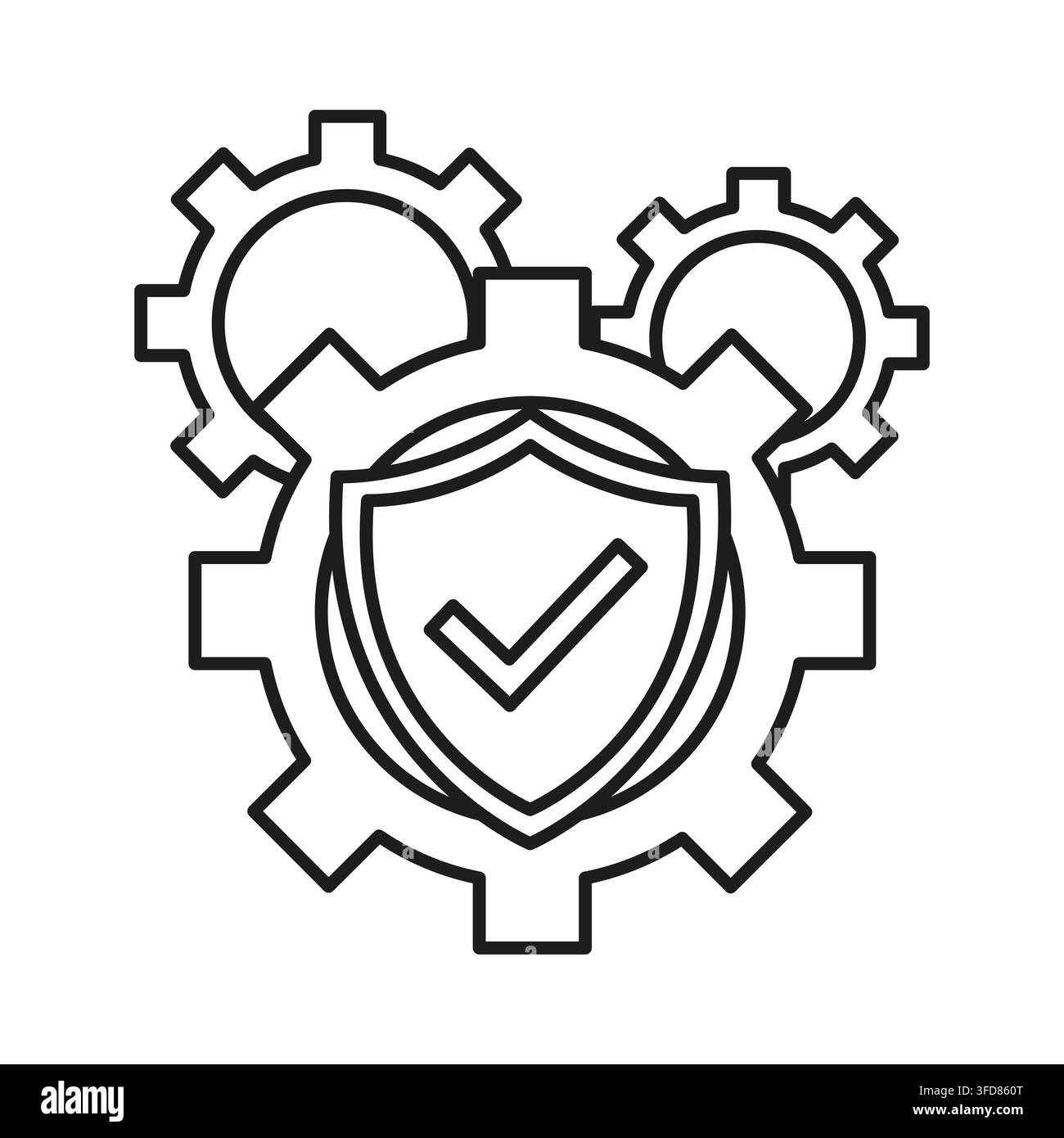 Shield security check vector shape features simple gear cog. It represents creative system protection. Stock Vector
