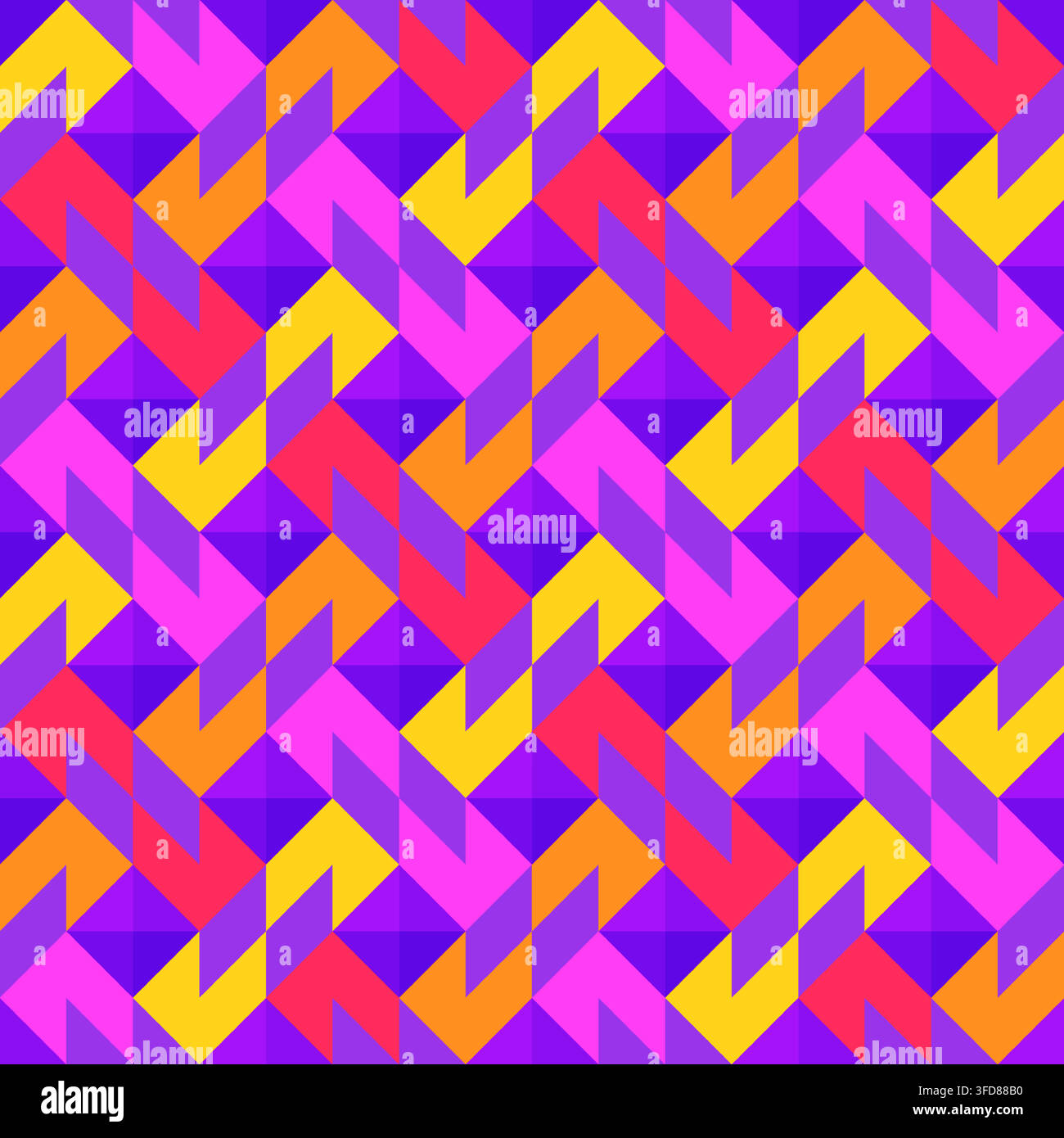 Bright bold vibrant abstract geometric quilt seamless vector pattern, color block technology, geometric colorful patchwork background. Stock Vector