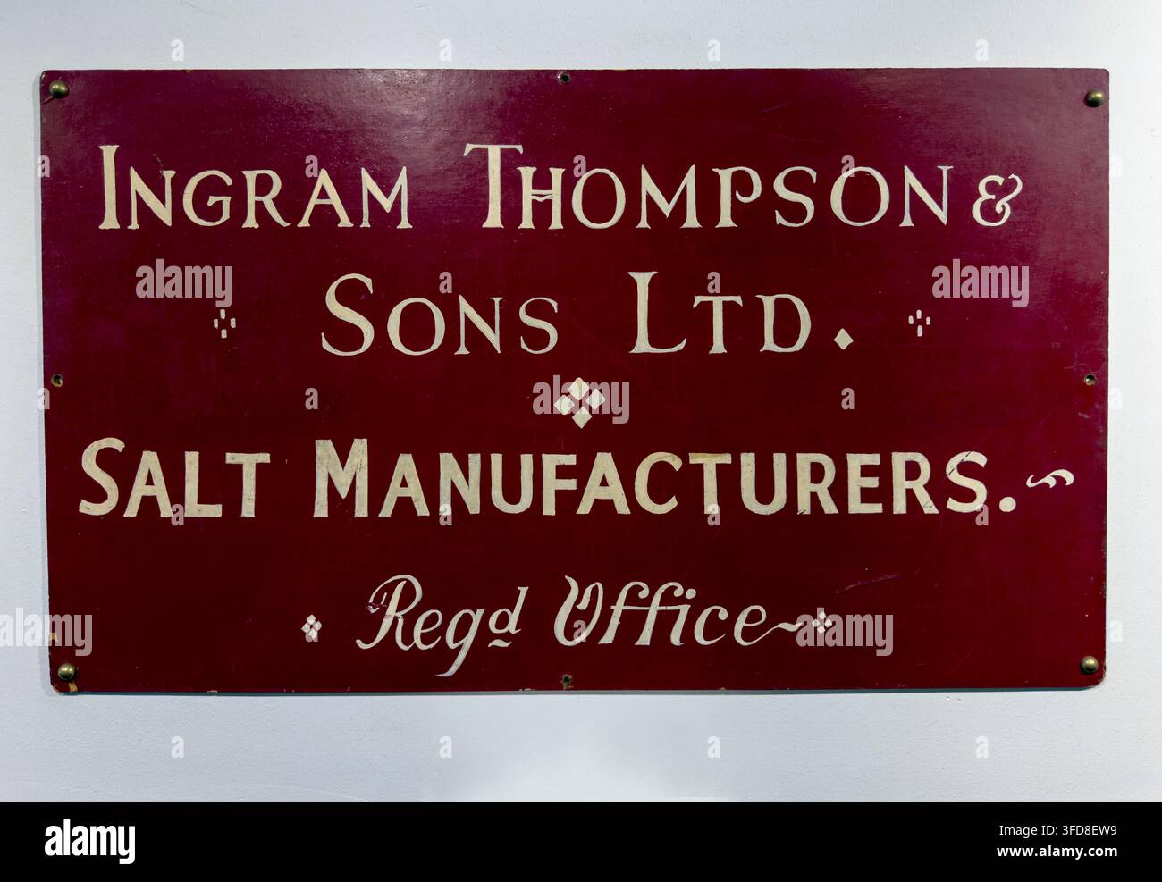 Historic Ingram Thompson & Sons Ltd salt manufacturers registered-office plaque from Northwich. Stock Photo