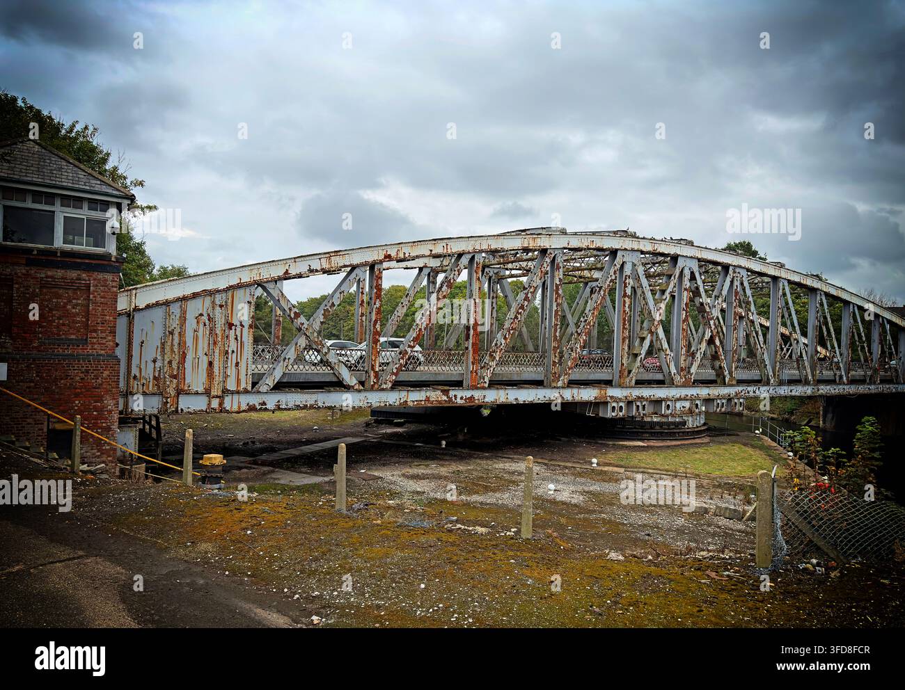Rusting steelwork on the A49 Stockton Heath swing bridge over the Manchester Ship Canal. Stock Photo