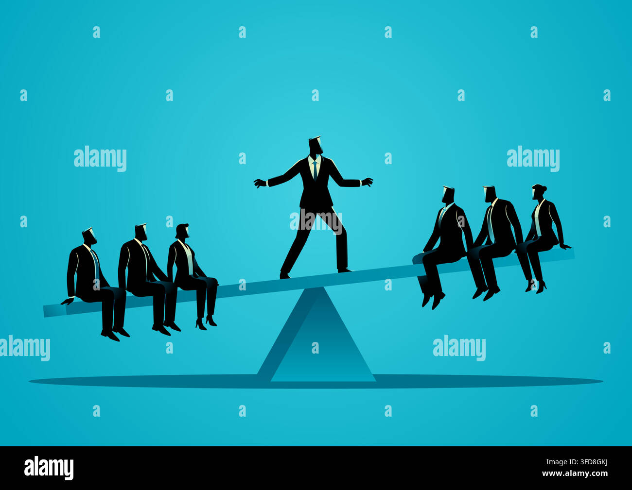 Business leader balancing teamwork and workplace equality concept Stock Vector