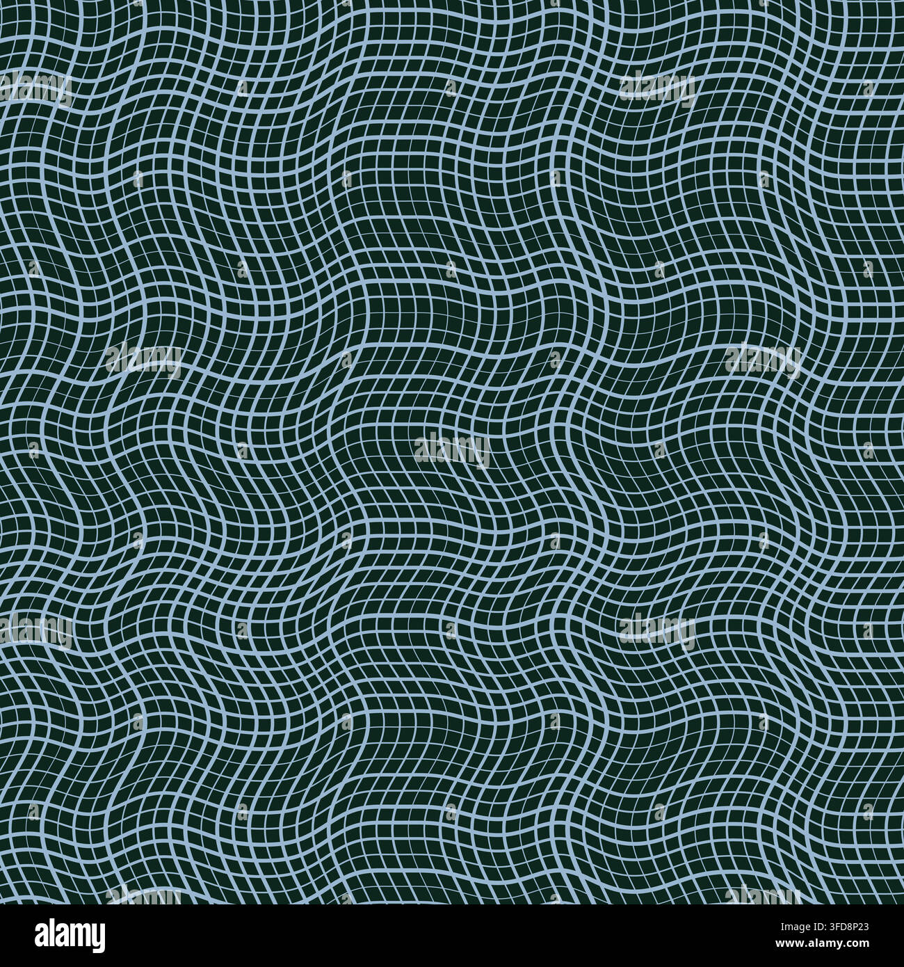 This abstract vector background features a distorted light blue grid mesh over a dark teal canvas, creating a subtle topographic optical illusion. Stock Vector
