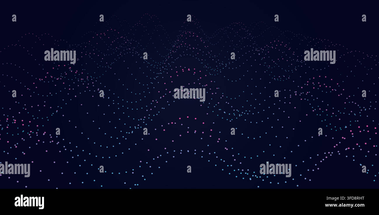 Abstract digital wave background with flowing particles, futuristic technology concept for data visualization and network connectivity Stock Vector
