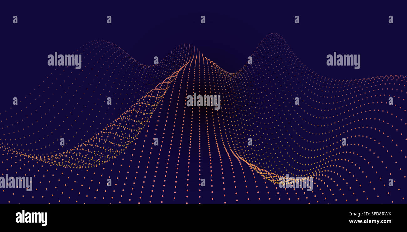 Abstract digital landscape with flowing particles, wave background, data visualization, futuristic technology concept Stock Vector