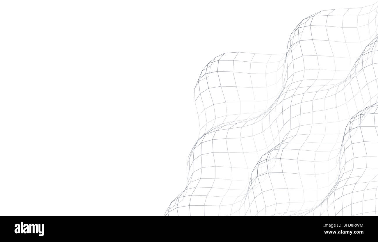 Abstract 3d wireframe mesh background with wavy geometric pattern isolated on white background Stock Vector