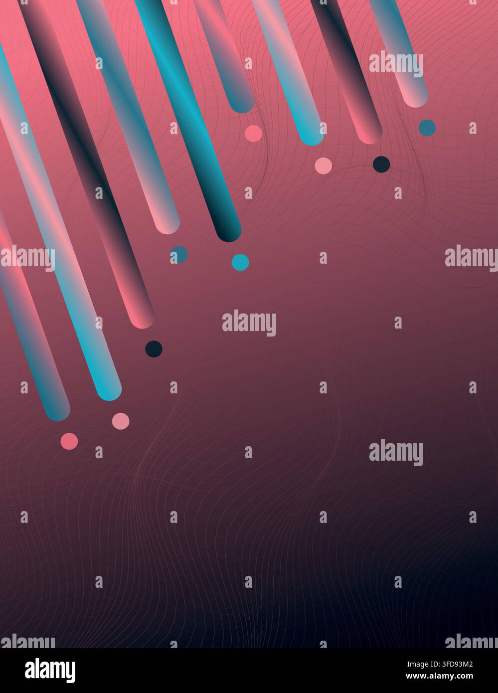 Modern abstract background featuring diagonal rounded bars and small circles with a vibrant gradient effect and subtle wavy line patterns. Stock Vector