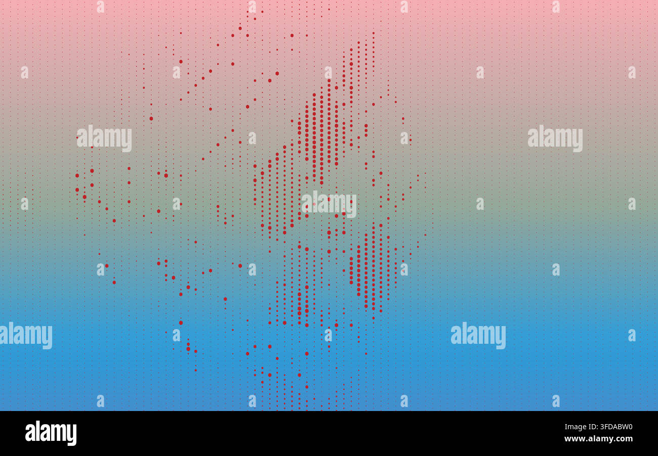 Abstract tech background with glowing red dots on gradient blue and pink Stock Vector