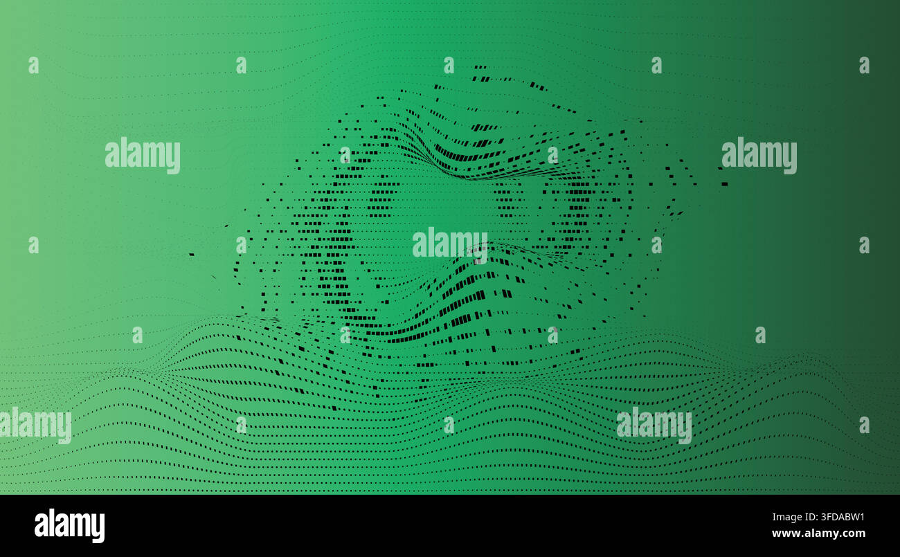 Abstract green digital data wave background with glitch effect Stock Vector