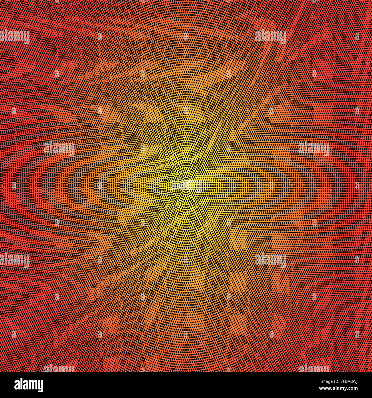 Abstract red and yellow optical halftone pattern with radiating waves texture Stock Vector