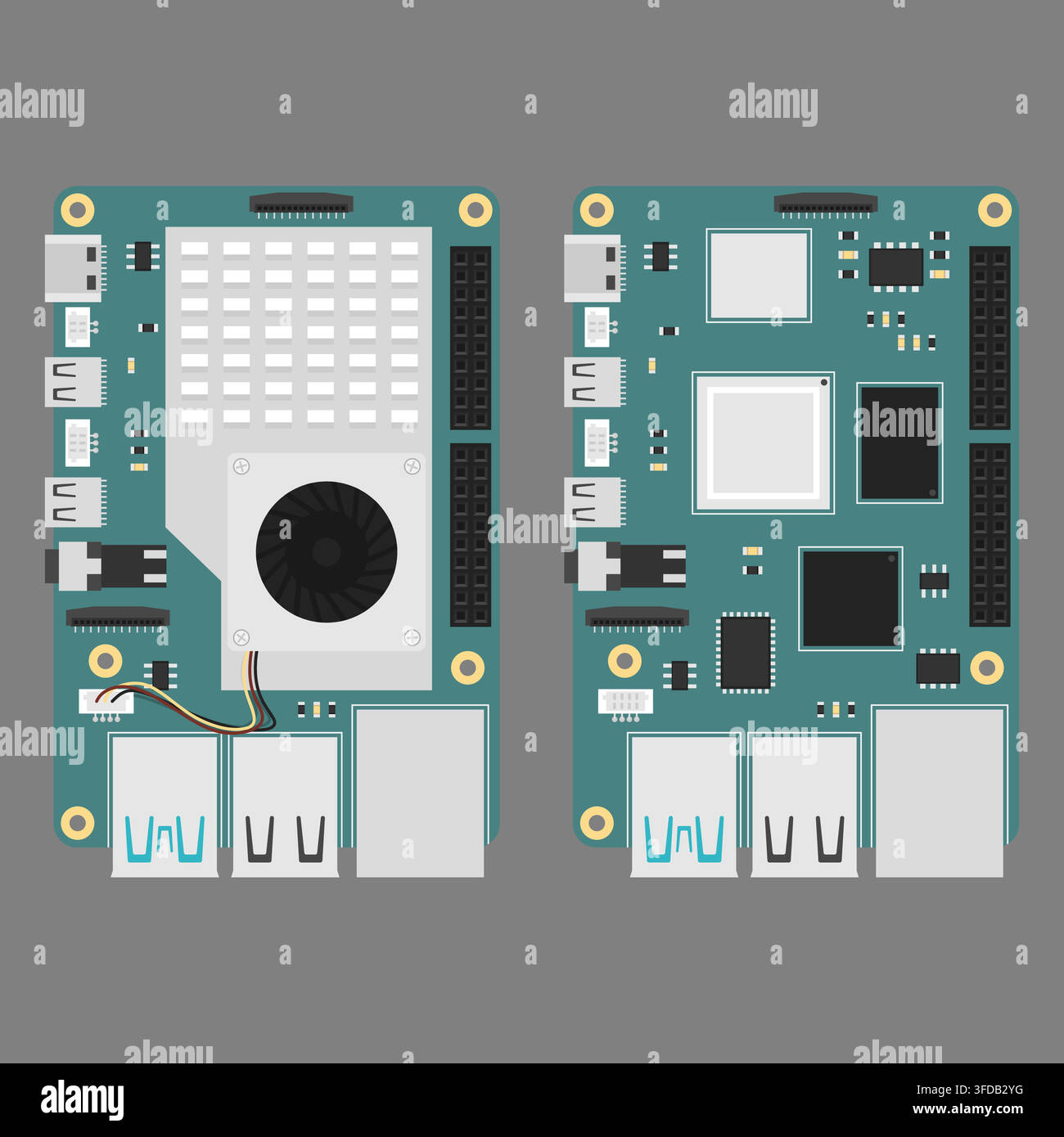 SBC Computers with and without Cooling System Stock Vector