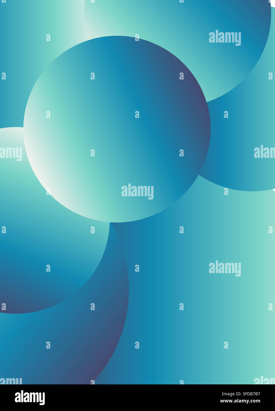 Abstract background featuring overlapping circles with a smooth gradient transition from light teal to deep blue, creating a modern geometric pattern. Stock Vector