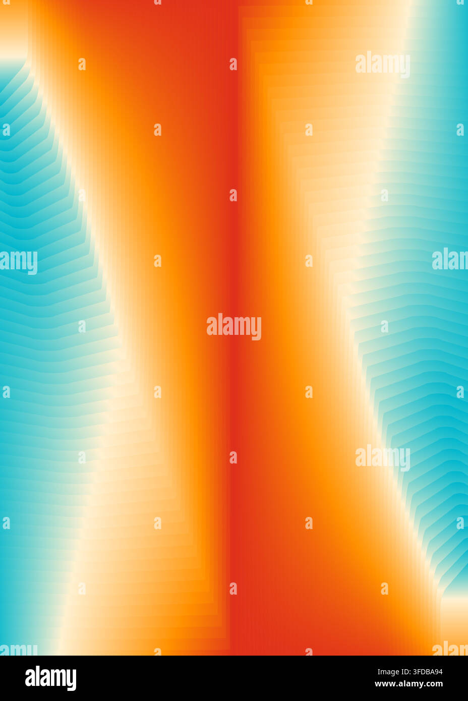 Abstract digital art background featuring a vibrant gradient of orange and blue with layered geometric wave patterns and soft light transitions. Stock Vector