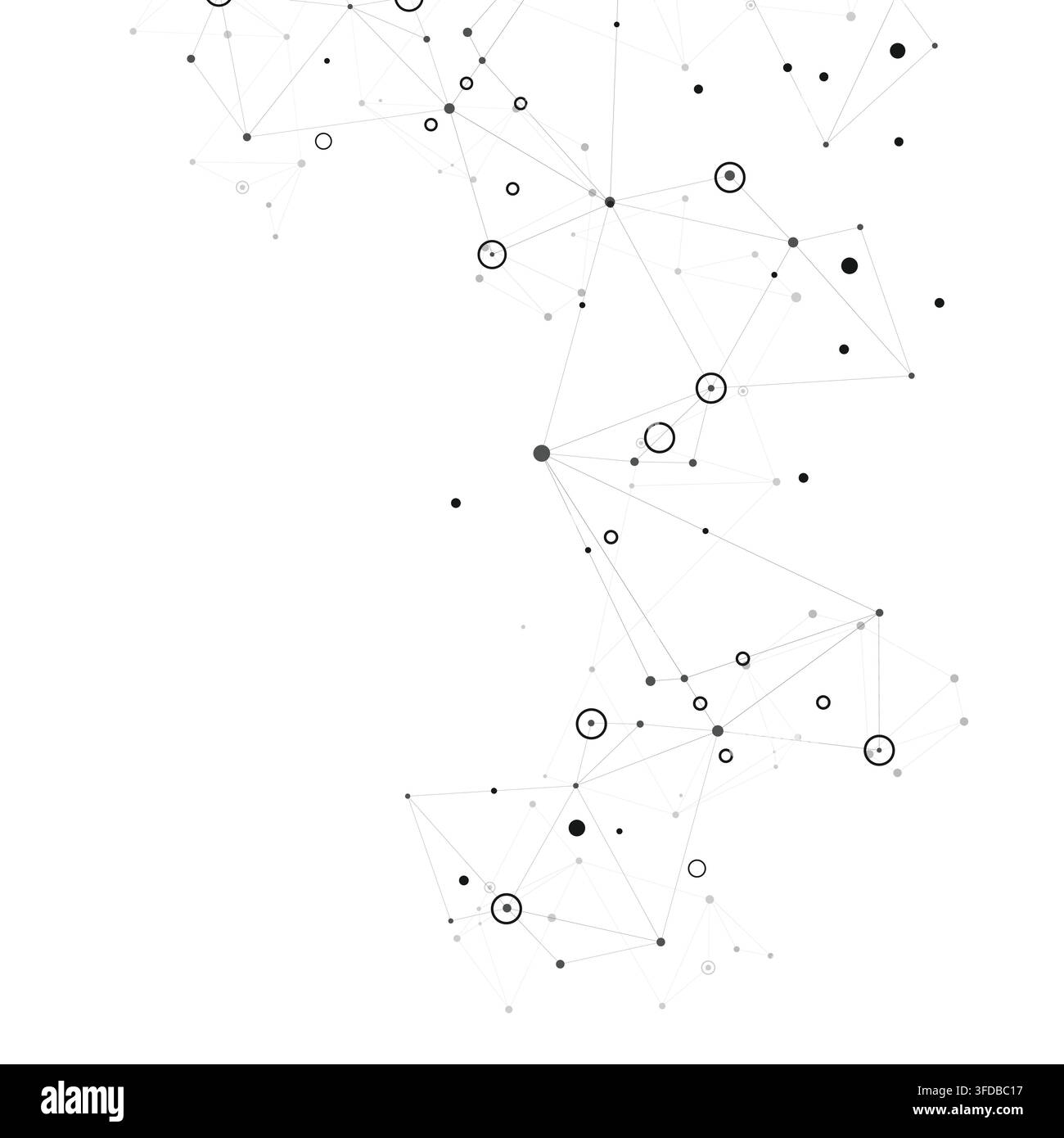 Set abstract vector illustrations depicting interconnected nodes and lines, resembling molecular structures or digital network. Stock Vector