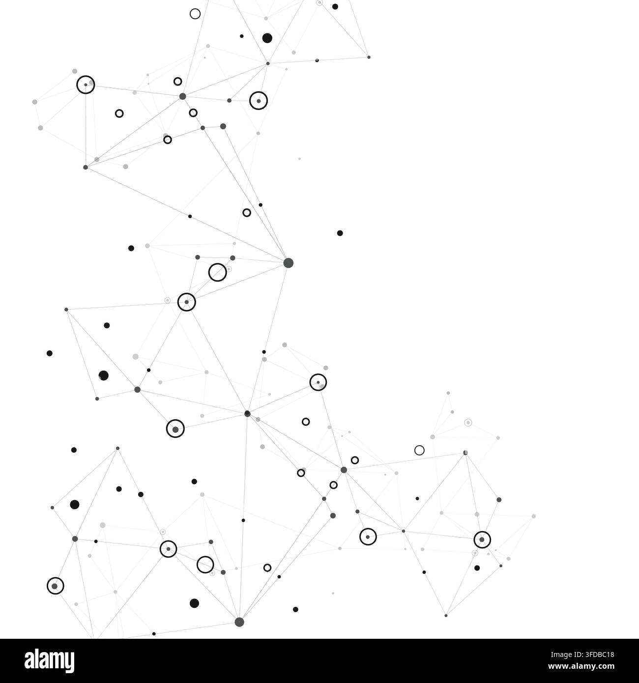 Set abstract vector illustrations depicting interconnected nodes and lines, resembling molecular structures or digital network. Stock Vector