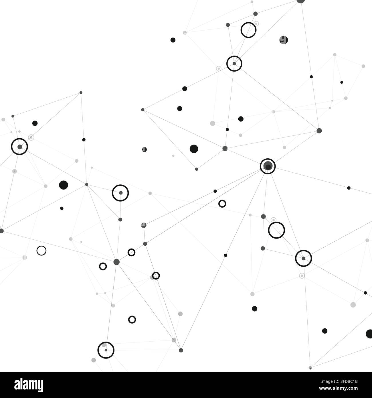 Set abstract vector illustrations depicting interconnected nodes and lines, resembling molecular structures or digital network. Stock Vector