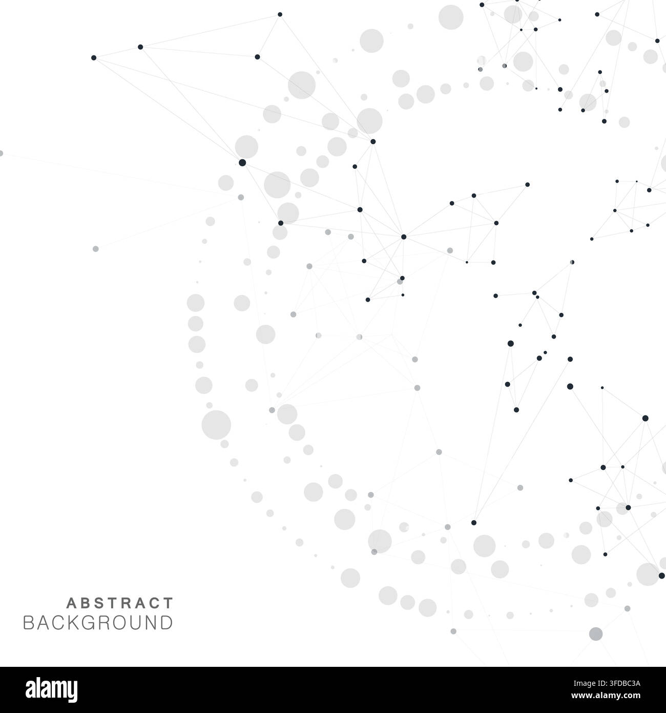 Abstract vector background featuring swirling network interconnected black dots and lines forming geometric patterns. Stock Vector