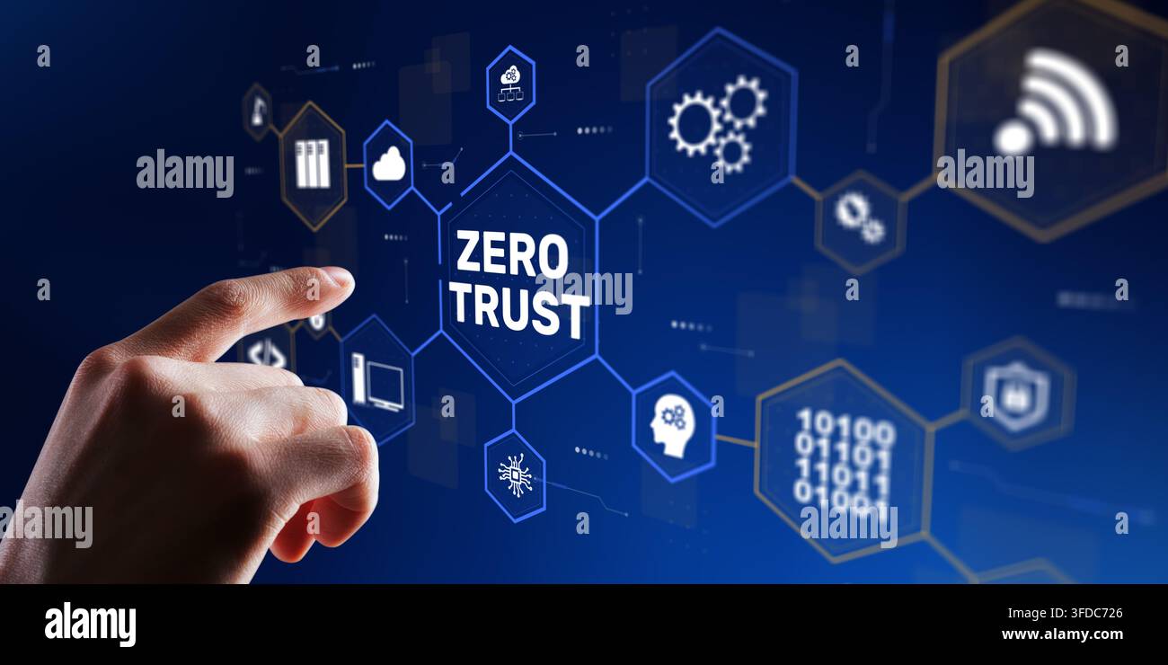 Zero Trust security model for enterprise network protection and access control with hand interaction Stock Photo