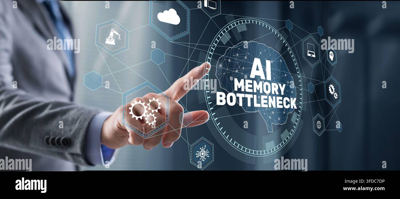 AI artificial intelligence memory bottleneck concept for computing performance and data processing with human hand interaction Stock Photo