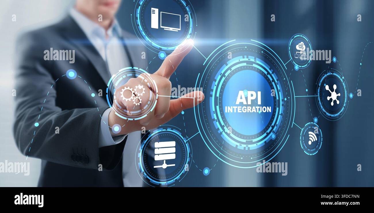 API integration platform for software development and system automation with interactive user interface Stock Photo