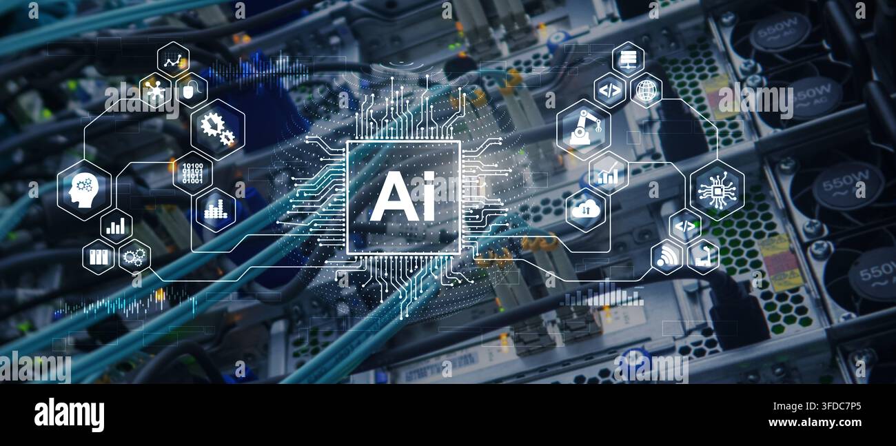 AI artificial intelligence platform for technology automation and industrial data analysis with digital circuitry Stock Photo