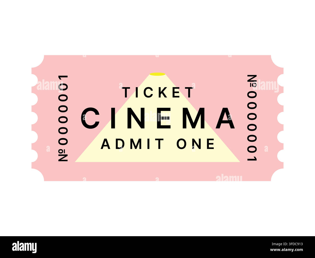Cinema ticket with admit one text on pink background template Stock Vector