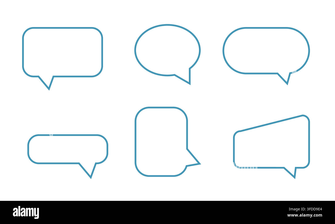 Blue Outline Speech Bubble Vector Set for Chat, Messaging, Communication, and UI Graphic Design Elements Stock Vector
