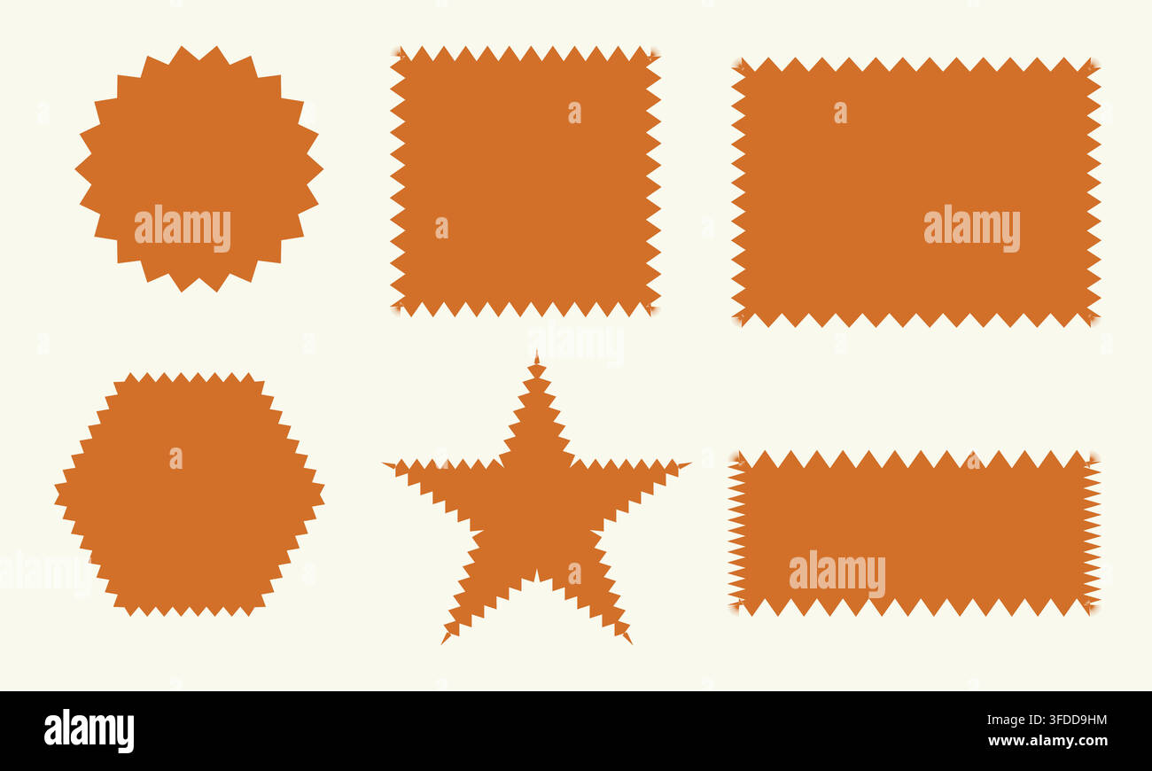 Brown Geometric Fabric Swatch and Jagged Edge Label Icon Set for Textile Samples, Badges, and Price Tags Stock Vector