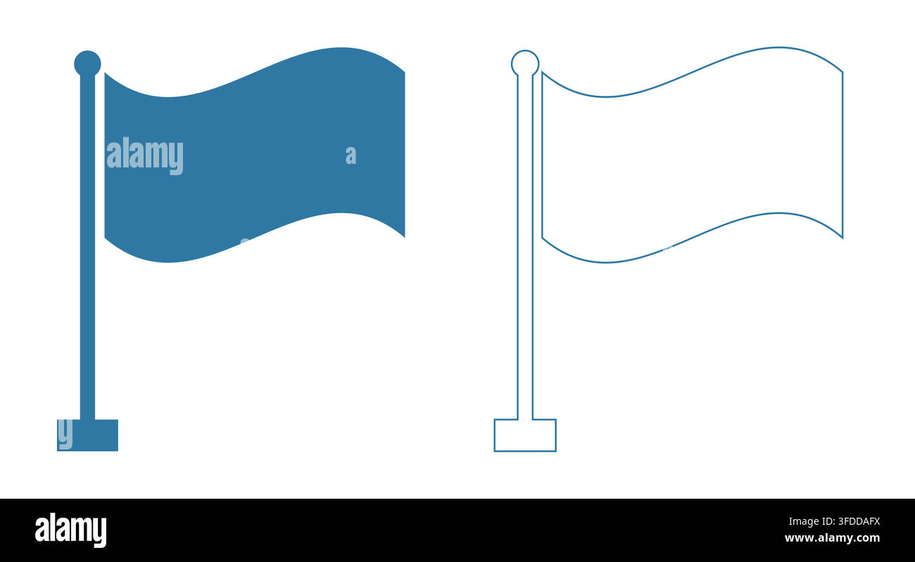 Blue Flag Icon Set with Solid and Line Outline Vectors Stock Vector