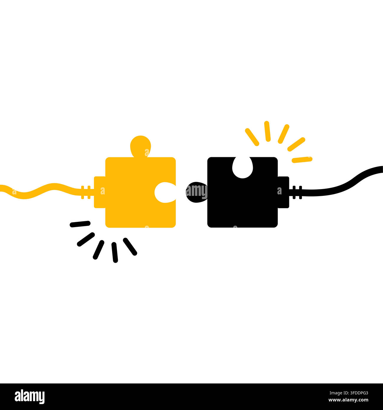 Connected puzzle plug, electric cable connection and teamwork concept. Vector illustration. Stock Vector