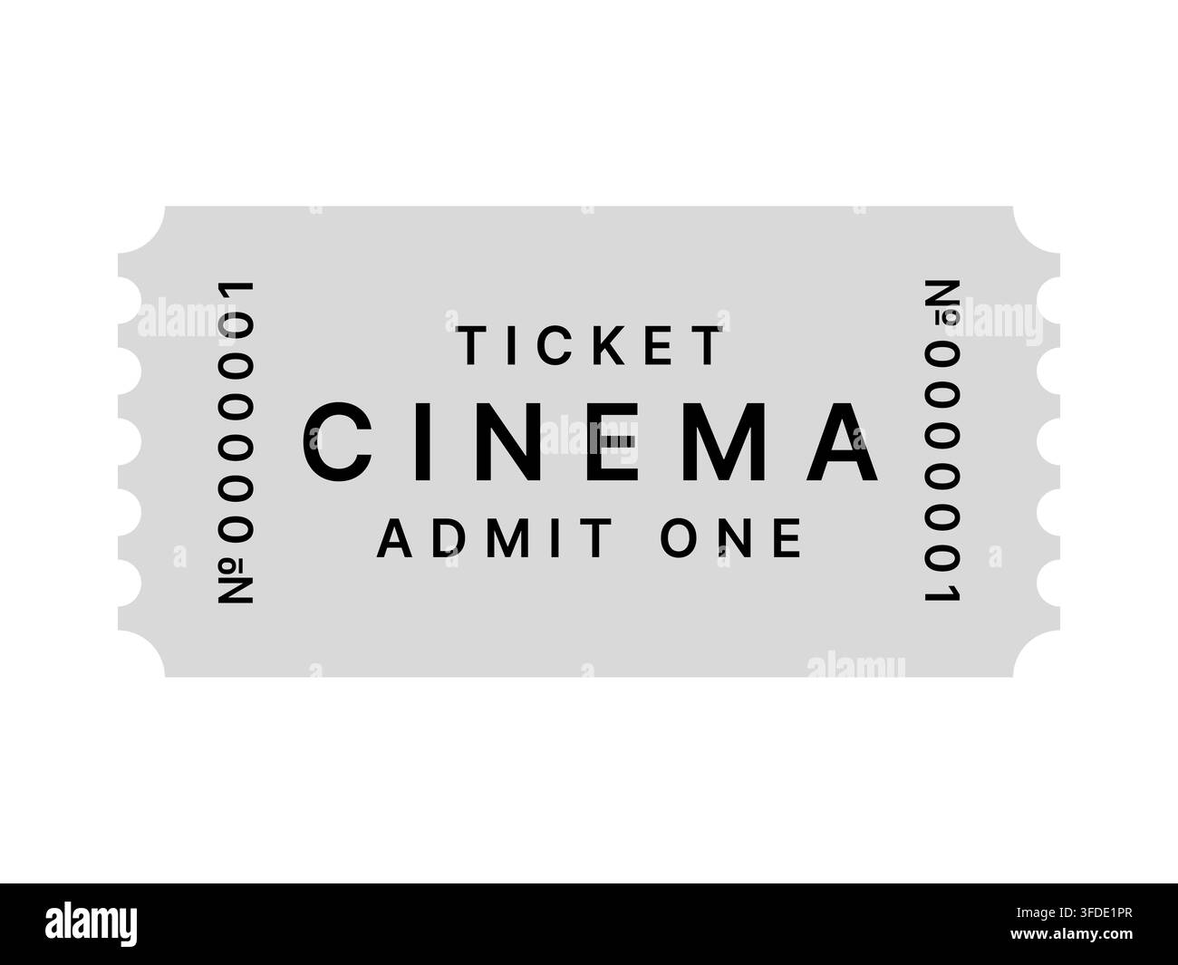 Cinema ticket with admit one text on gray background template Stock Vector