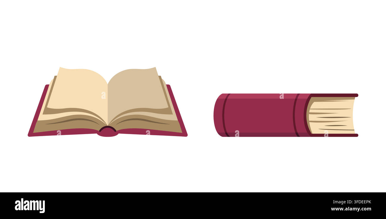 Open and Closed Red Books Isolated on White Background Stock Vector