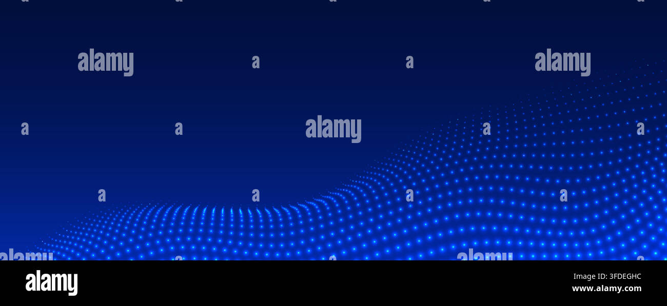 Futuristic technology background with glowing blue dots. Dynamic wave on dark gradient. Digital network for data, innovation, communication or design Stock Vector