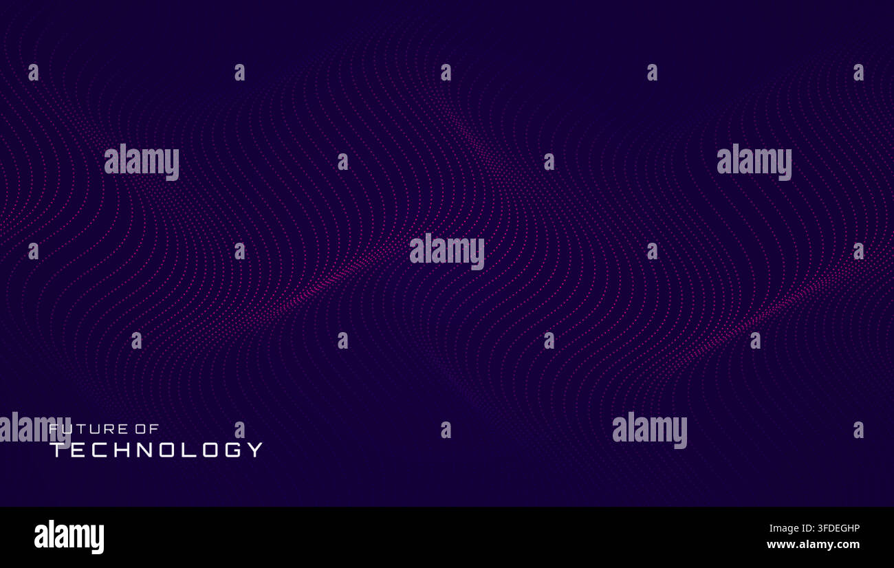 Futuristic technology background with flowing dotted waves creates a dynamic digital network effect for innovation, data, communication, and modern Stock Vector