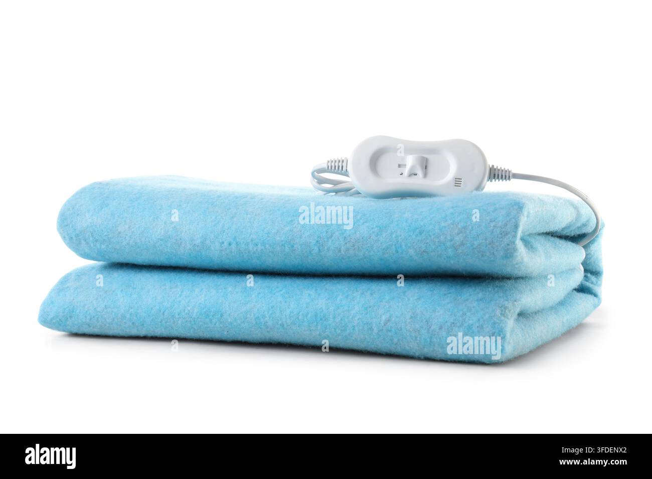 Folded electric heating pad on white background Stock Photo
