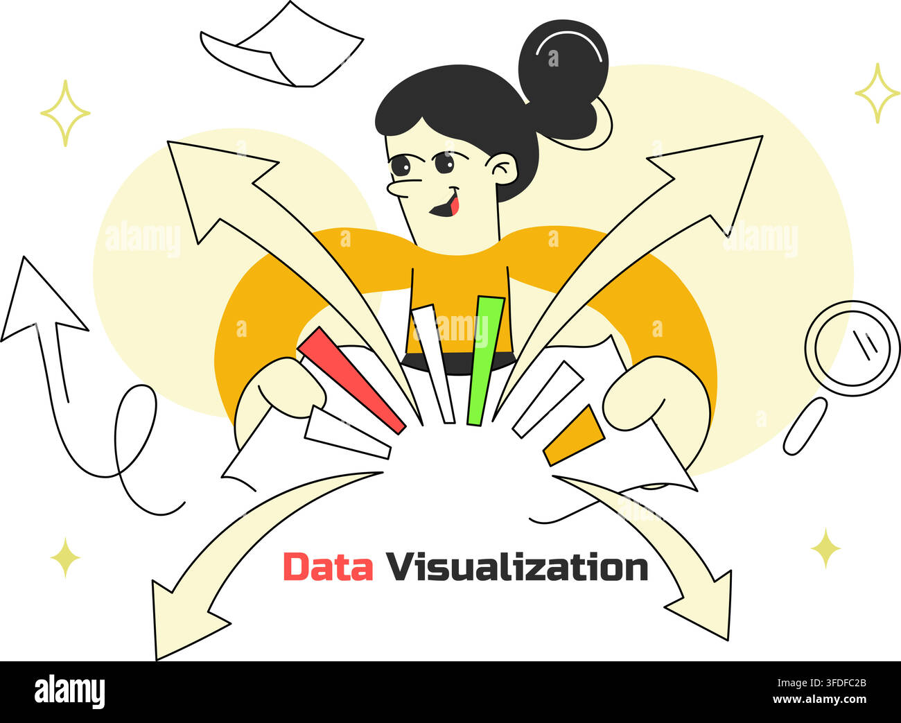 Data Visualization Vector Illustration Featuring Business Analytics, Financial Charts, Growth Statistics, Reports and Strategic Decision Making Stock Vector