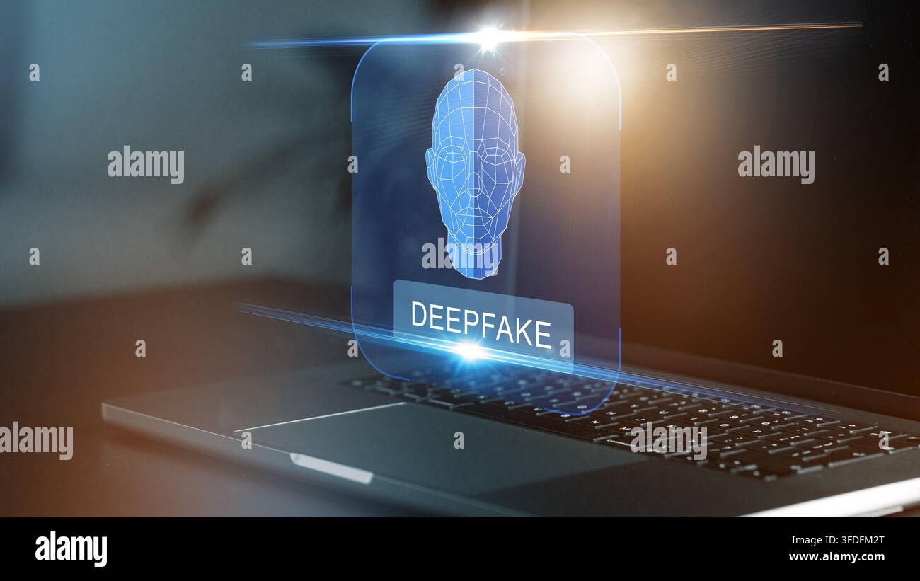 Deep fake technology displayed on a laptop during a digital design session Stock Photo