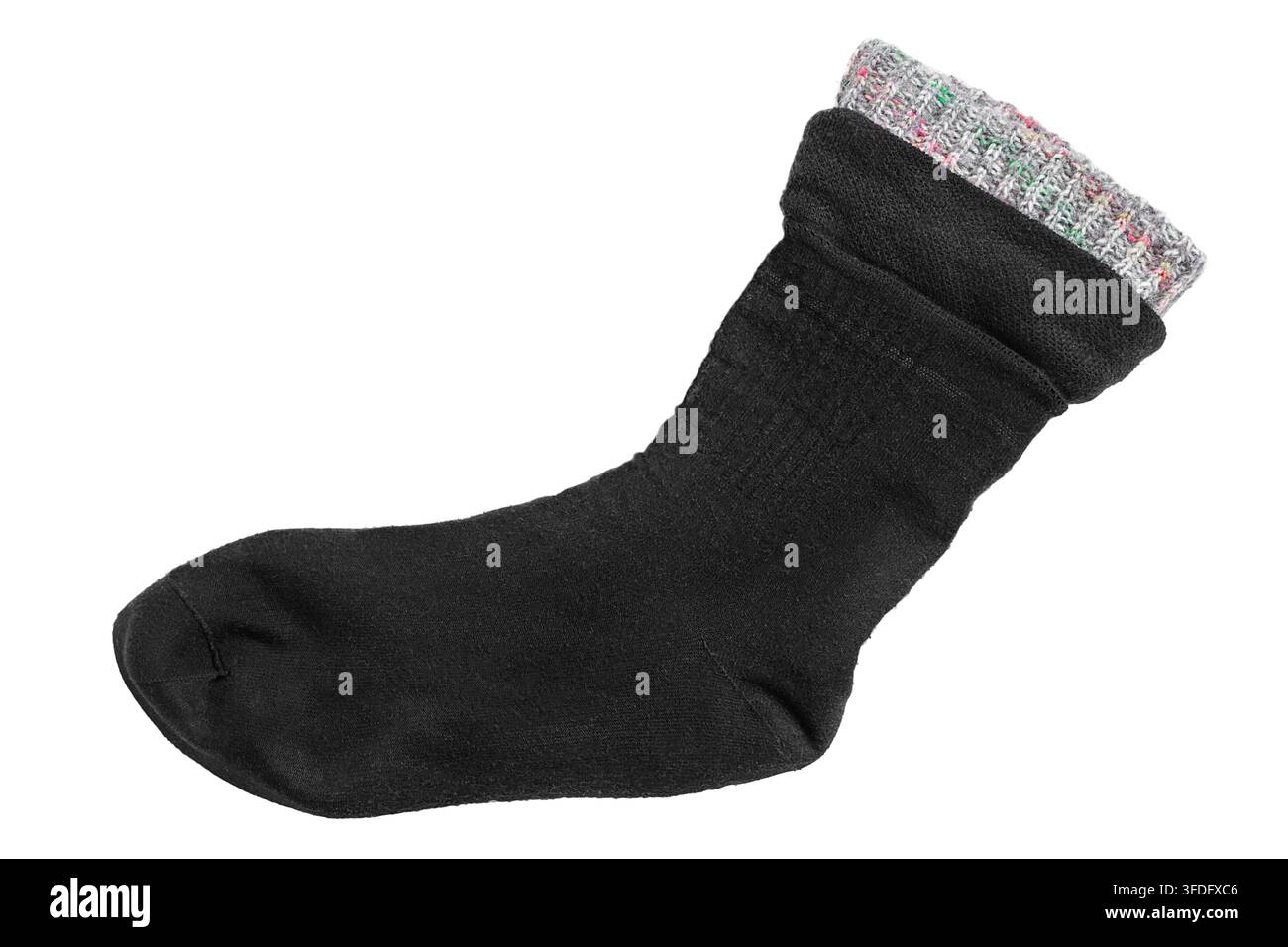 One black knit sock isolated on white background Stock Photo