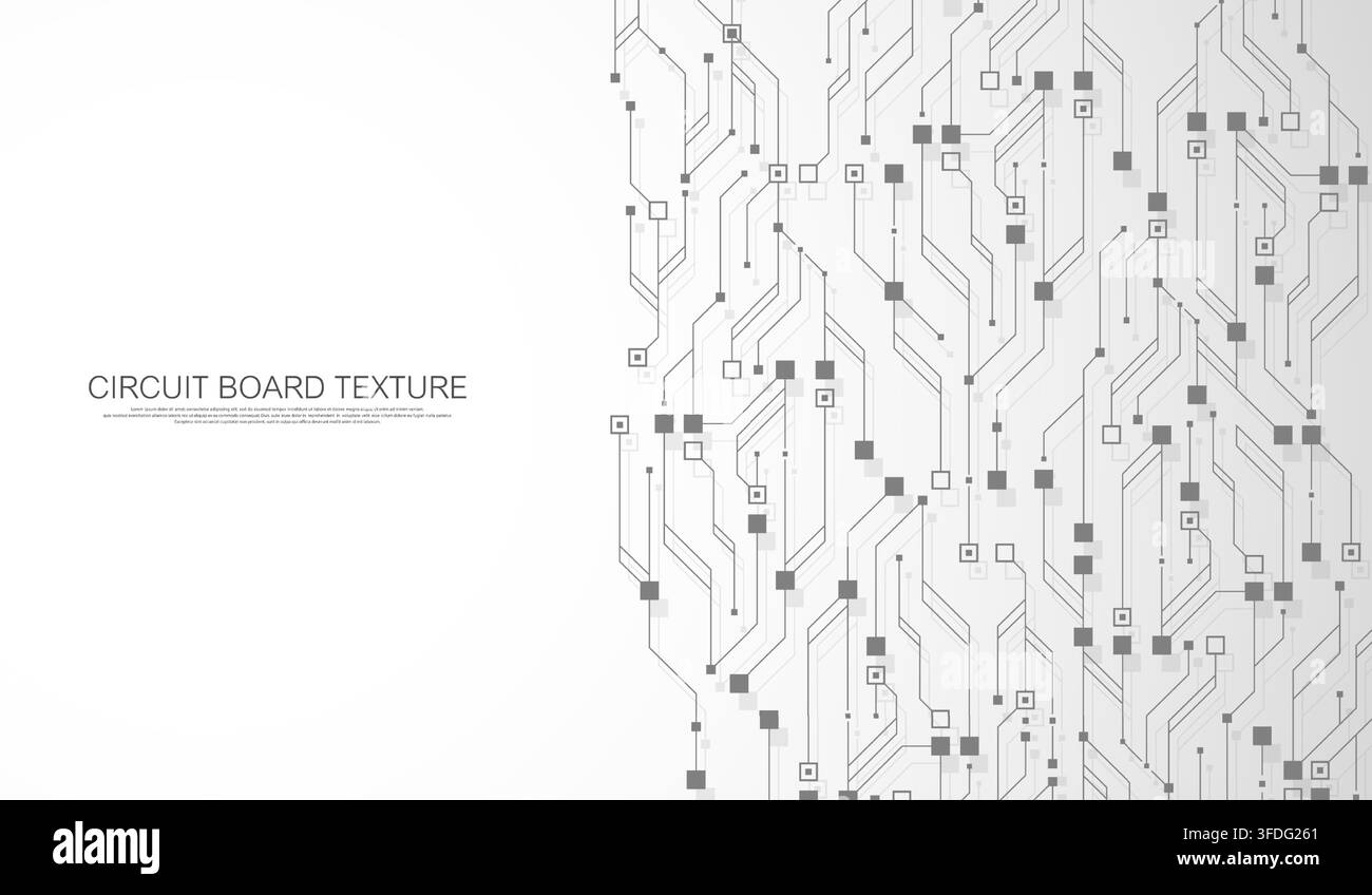 Abstract grey technology background with glowing circuit line pattern. Futuristic vector motherboard texture elements and digital data flow. Modern Stock Vector
