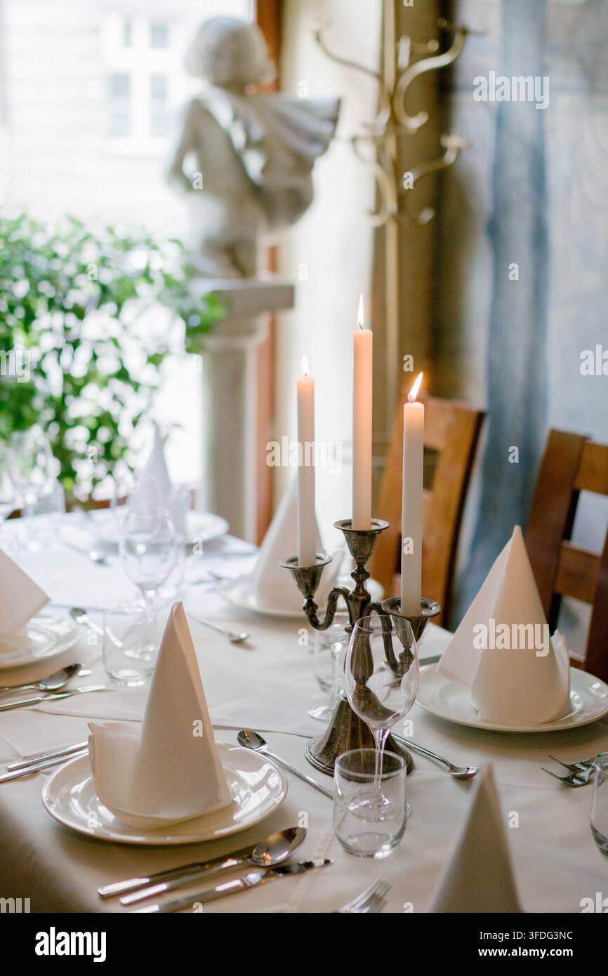 Elegant dining table set for a formal dinner Stock Photo