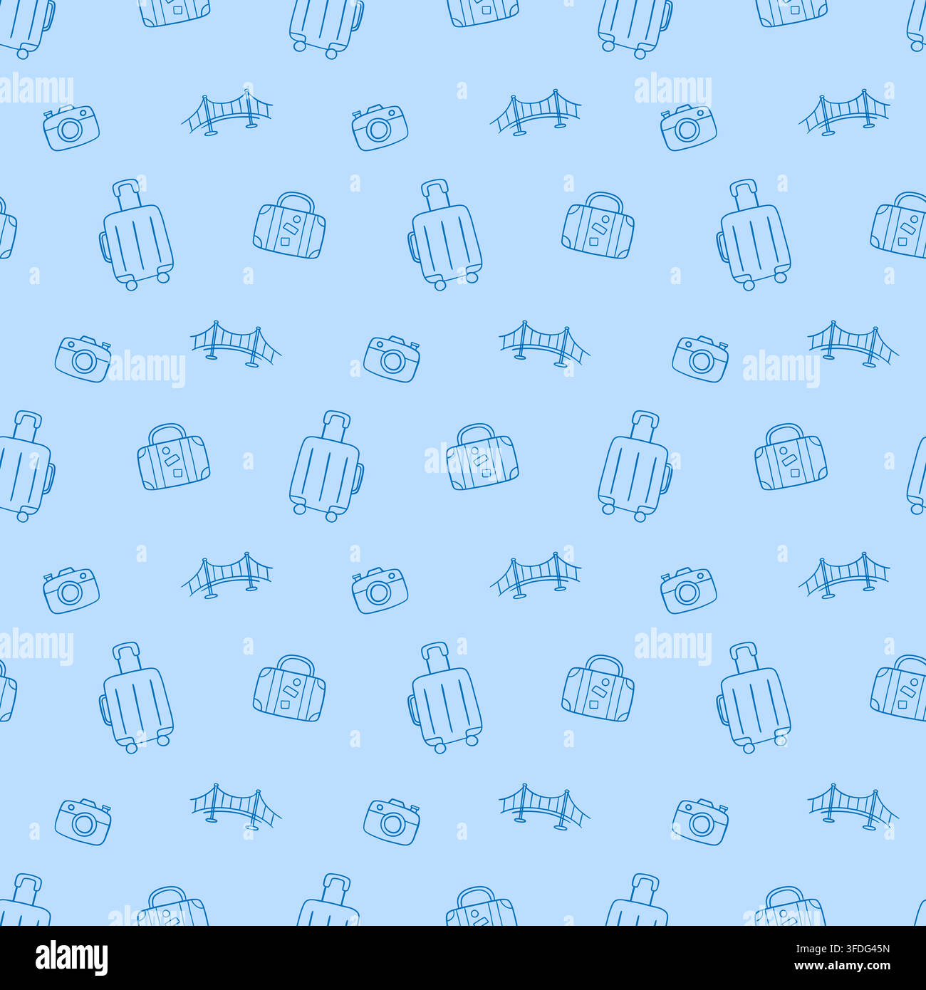 Blue travel vector seamless pattern with suitcase Stock Vector